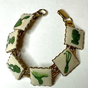 Vintage Garden Green Thumb 7 Inch Bracelet Glass Gardening Theme Tiles
